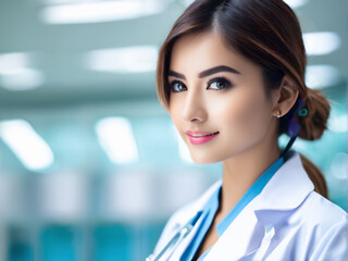 Naklejka premium Girl dressed in a doctor's attire.