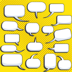 Obraz premium Set of different shapes speech bubbles with shadow. Cartoon, comix, chatting, message boxes design.