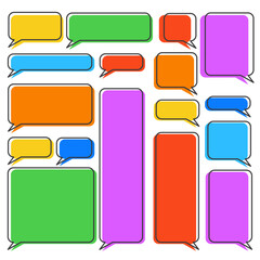 Set of different stylized shapes speech bubbles. Cartoon, comix, chatting, message boxes design.