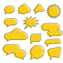 Set of different stylized shapes speech bubbles. Cartoon, comix, chatting, message boxes design.
