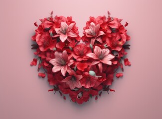 Heart shaped red flower on a pink background