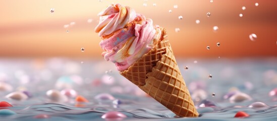 ice cream in cone shape, copy space view