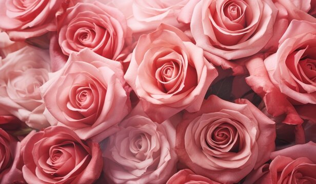 Beautiful pink roses, valentine day background template