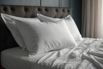 Luxurious hotel bedroom featuring a comfortable bed adorned with stylish pillows, elegant furniture, and warm lighting
