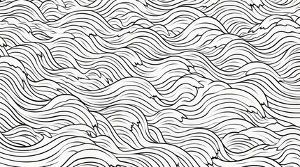 Black and White Drawing of Crashing Ocean Waves