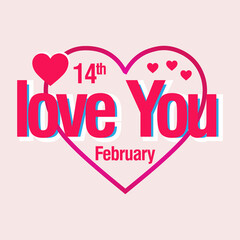 Lettering Happy Valentines Day banner. Valentines Day greeting card template  typogwithraphy text happy valentine`s day and red heart and line on background.