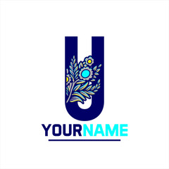 Letter U logo with floral ornament. Vector template for your corporate identity.