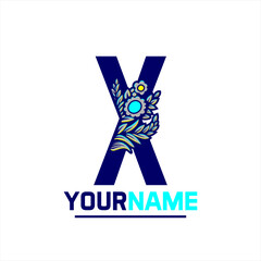 Naklejka premium Letter X logo with floral ornament. Vector template for your corporate identity.