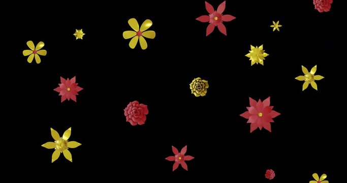 Animation of chinese red and gold floral pattern on black background