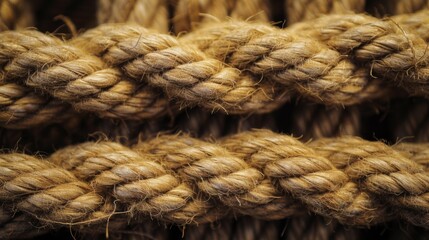 Fototapeta premium Closeup of old thick nautical rope. Heavy strong ropes background.