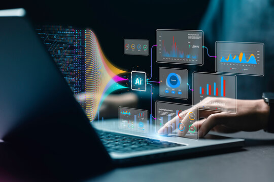 Data analysis science and big data with AI technology. Analyst or Scientist uses a computer and dashboard for analysis of information on complex data sets on computer. Insights development engineer - Powered by Adobe