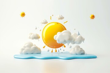 3d sun and clouds weather prediction concept isolated on white - obrazy, fototapety, plakaty