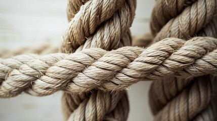Fototapeta na wymiar Closeup of old thick nautical rope. Heavy strong ropes background.
