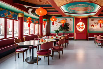 Fototapeta na wymiar Interior of Chinese restaurant, Generative AI,