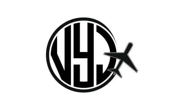 VYJ three initial letter circle tour & travel agency logo design vector template. hajj Umrah agency, abstract, wordmark, business, monogram, minimalist, brand, company, flat, tourism agency, tourist