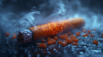 Smoldering cigar, on a dark background, studio lighting.