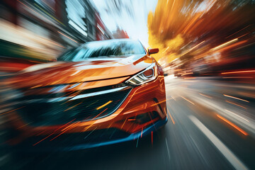Obraz premium Car run on the road in the form of dynamic movement of the future.