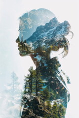 Beautiful moutain landscape in the shape of a female face as a symbol for wanderlust and love for nature