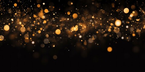 Fototapeta na wymiar Golden glitter bokeh on black background. Holiday and celebration concept.