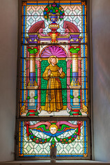Stained glass windows in the church of Sant'Antonio. Ortisei, Italy
