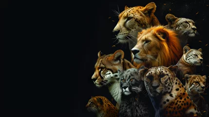 Foto op Plexiglas A group of animals are together on a black background, generative ai © Saleem