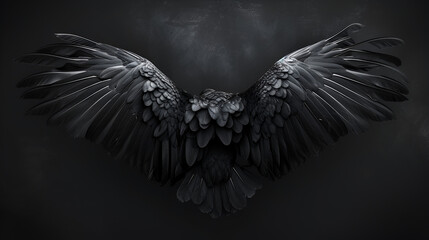 Angel Wings on Black Background - 3D Illustration, black realistic wings on White Background, Generative Ai 