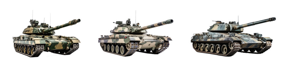 Fototapeta na wymiar Set of military battle tank on transparency background PNG