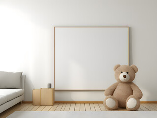 Fluffy brown teddy bear with  a blank sign with space for copy,Generative Ai