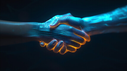  handshake of the person hand with an hologram hand