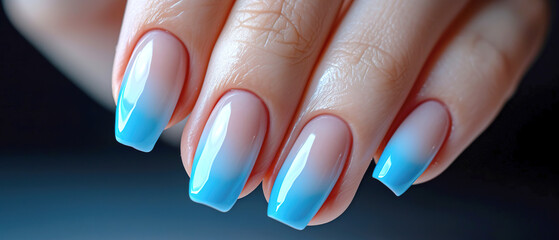Woman's nails with beautiful blue and pink manicure. AI generated