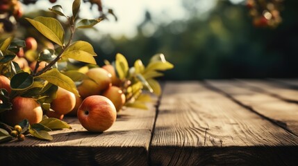 Red appetizing apples lie on a wooden table. - obrazy, fototapety, plakaty