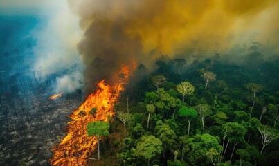 burning forest - environmental damage - obrazy, fototapety, plakaty