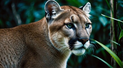 Closeup of a cougar on the jungle from Generative AI