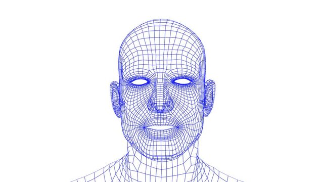 Speaking man with mesh texture. 3D realistic animation. 3D grid texture. Signing mesh man. Transparent background