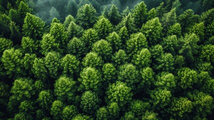 Aerial view of green coniferous forest. Drone photography. - Generative AI