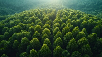 Fototapeta premium Aerial view of coniferous forest. Beautiful summer landscape. - Generative AI
