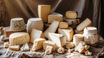 Assortment of Cheese on Wooden Board