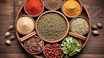 Assortment of Spice-filled Bowls for Flavorful Cooking