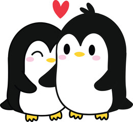 Penguin Couple in Love, Hand Drawn, and Cartoon  Illustration