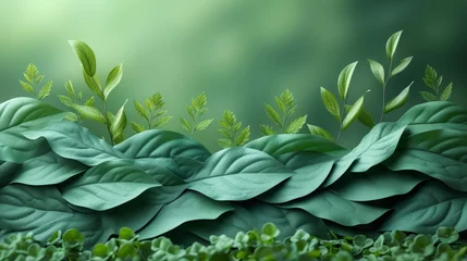 Fototapeten Green leaves background. 3d rendering, 3d illustration. Natural background. - Generative AI © AlexandraRooss