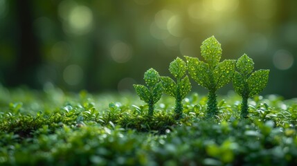 Close up of young green sprout growing on moss with bokeh background - Generative AI