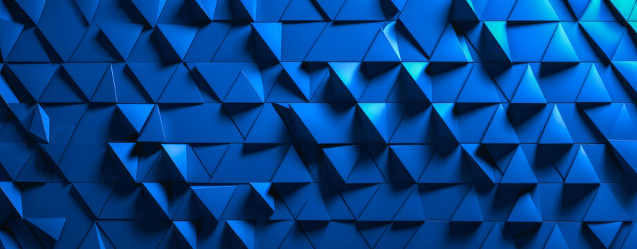Bright blue geometric shapes creating dynamic and modern background, showcasing variety of shades and tones that convey depth and dimension. Ideal for tech, design or abstract concepts.