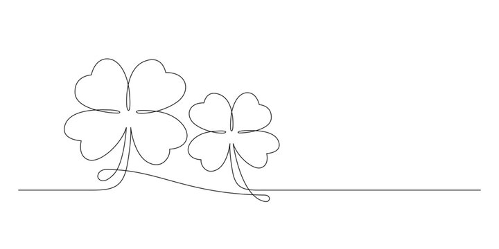 st patrick's day. line art clover vector sketch. outline shamrock. One continuous line drawing background, banner, illustration, simple design. Border frame isolated on transparent background.