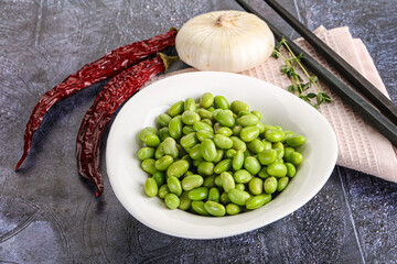 Bowl of delicious edamame beans