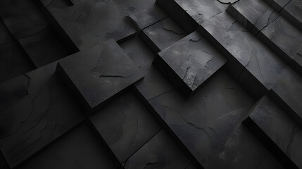 black abstract wallpaper, monochrome design, neat symmetrical pattern, parallelogram tiles - obrazy, fototapety, plakaty