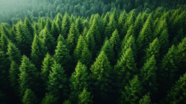 Aerial view of green coniferous forest. Nature background. - Generative AI