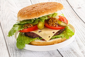 Homemade burger with beef cutlet