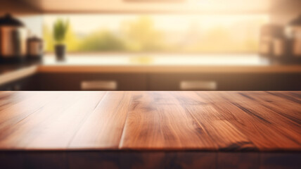 top counter wood blur kitchen background at home in the morning