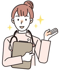 案内をする女性医師