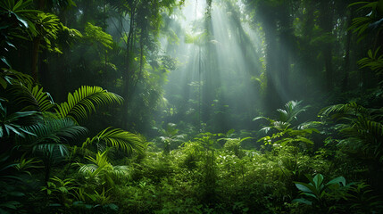 Fototapeta na wymiar Southeast Asian rainforest with deep jungle, generative ai